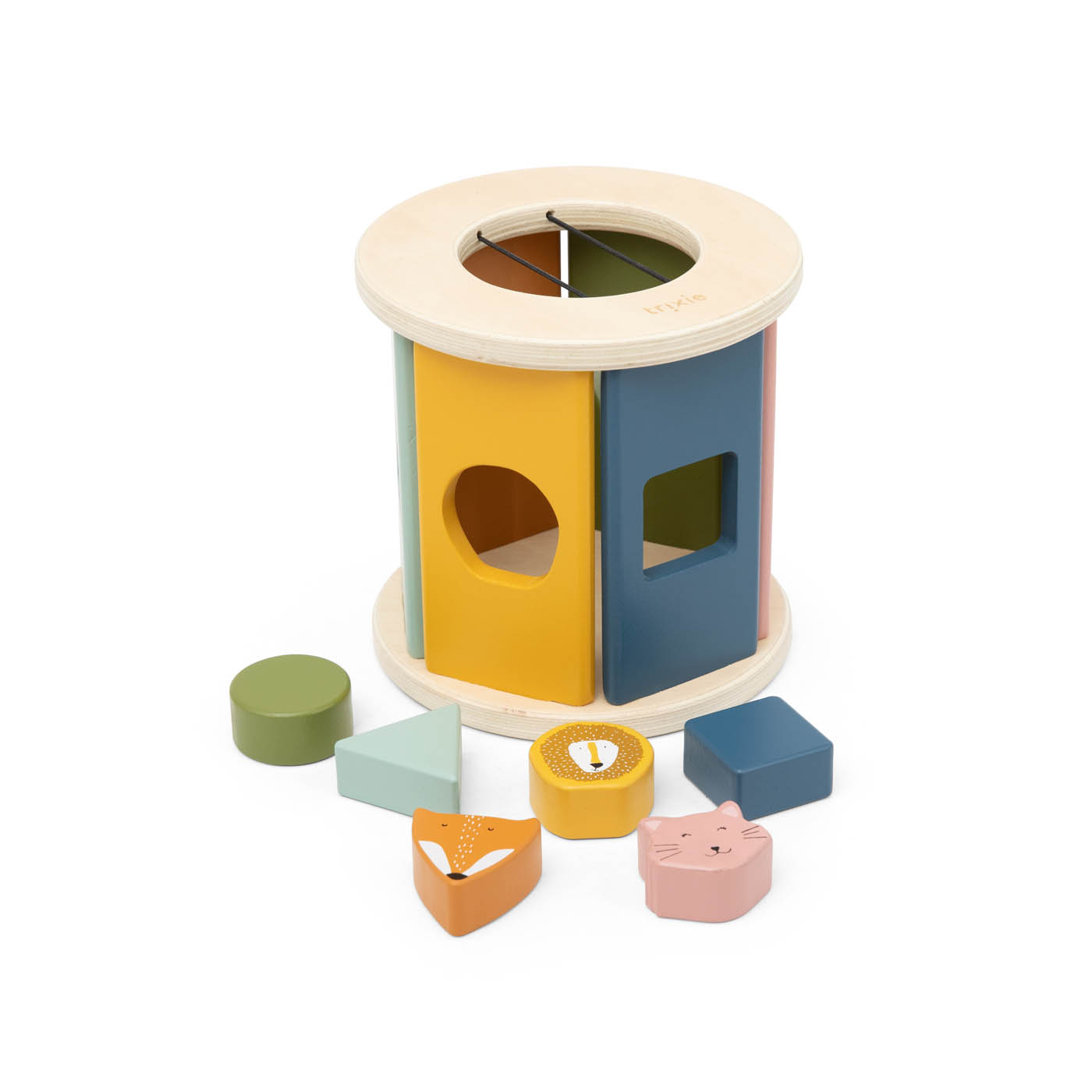 Wooden rolling shape sorter